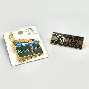 Two Vintage 1996 Atlanta Olympics Lapel Pins - Swimming & Centennial Games